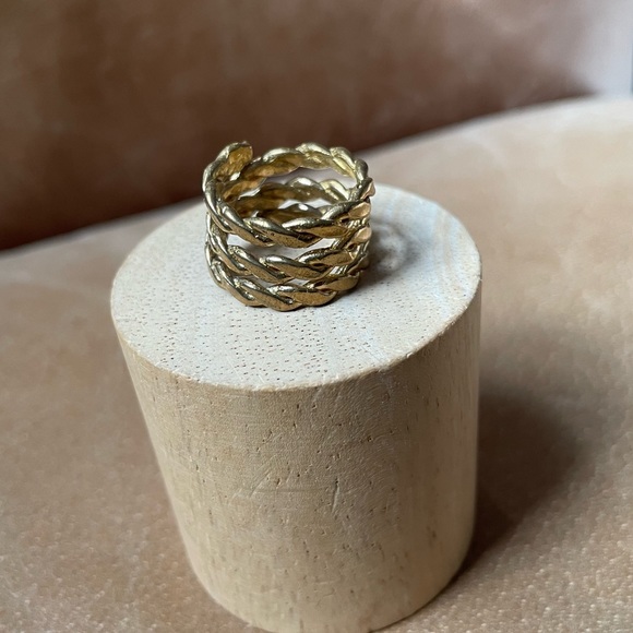 Vintage brass braided rope triple band solid ring boho gold layer stack - Picture 6 of 8